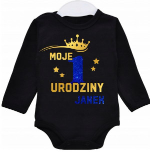 Body dł rękaw MOJE 1 URODZINY BROKAT IMIĘ r.74