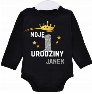 Body dł rękaw MOJE 1 URODZINY BROKAT IMIĘ r.86