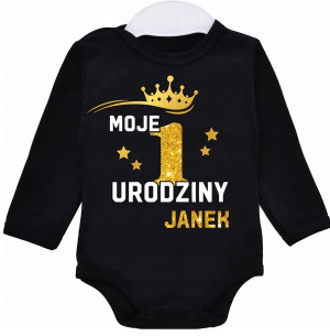 Body dł rękaw MOJE 1 URODZINY BROKAT IMIĘ r.86