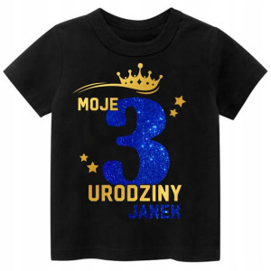 Koszulka URODZINY Moje 3 Urodziny Brokat Imię 110