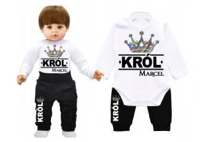 Komplet dziecięcy body spodnie KRÓL IMIĘ r. 68
