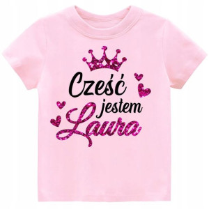 Koszulka t-shirt z brokatem Cześć Jestem IMIĘ 146