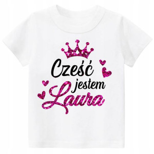 Koszulka t-shirt z brokatem Cześć Jestem IMIĘ 122