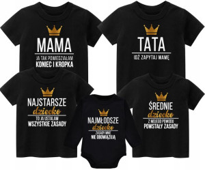 Zestaw 4 koszulek i body Mama Tata Syn Córka r. 68