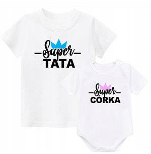 Zestaw koszulek Super TATA CÓRKA Prezent r. 80