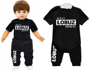 Komplet body spodnie MAŁY ŁOBUZ IMIĘ r. 98
