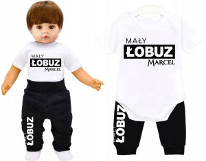 Komplet body spodnie MAŁY ŁOBUZ IMIĘ r. 92