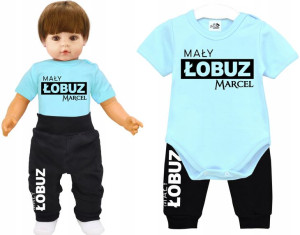 Komplet body spodnie MAŁY ŁOBUZ IMIĘ r. 86