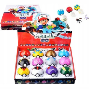 Pokemon 12 Szt Pokeball + 12 Szt Figurek Zabawka