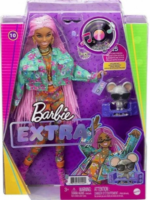 LALKA Barbie Extra Tęczowe  warkoczyki+MYSZKA