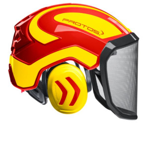 Kask ochronny dla pilarza PROTOS INTEGRAL czerwono-żółty