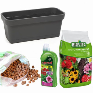Zestaw balkonowy donica + podłoże + nawóz antracyt