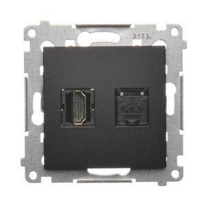 SIMON 54 Gniazdo HDMI + RJ45 Podtynkowy CZARNY MAT