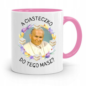 Kubek Różowy Jan Paweł Ii Papież A Ciasteczko