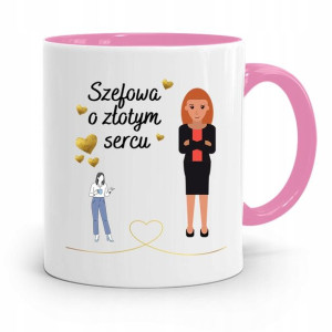 Kubek Różowy Prezent Dla Szefowej O Złotym Sercu