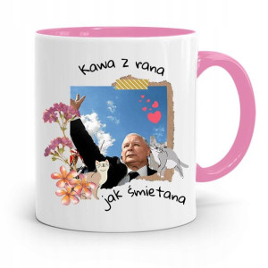 Kubek Różowy Śmieszny Pis Jarosław Kaczyński