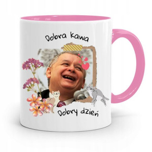 Kubek Różowy Śmieszny Pis Jarosław Kaczyński