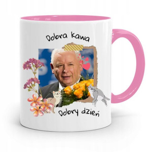 Kubek Różowy Śmieszny Pis Jarosław Kaczyński