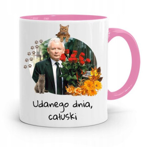 Kubek Różowy Śmieszny Pis Jarosław Kaczyński