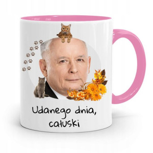 Kubek Różowy Śmieszny Pis Jarosław Kaczyński