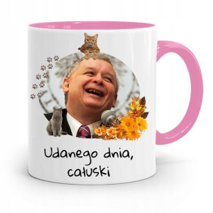 Kubek Różowy Śmieszny Pis Jarosław Kaczyński
