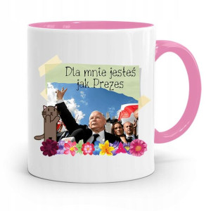 Kubek Różowy Śmieszny Pis Jarosław Kaczyński