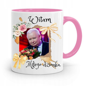 Kubek Różowy Śmieszny Pis Jarosław Kaczyński