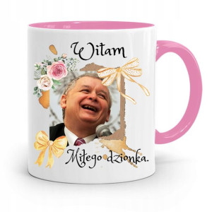 Kubek Różowy Śmieszny Pis Jarosław Kaczyński