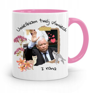 Kubek Różowy Śmieszny Pis Jarosław Kaczyński