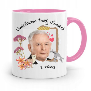 Kubek Różowy Śmieszny Pis Jarosław Kaczyński