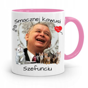Kubek Różowy Śmieszny Pis Jarosław Kaczyński