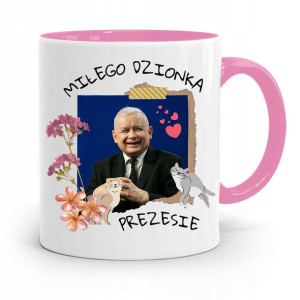 Kubek Różowy Śmieszny Pis Jarosław Kaczyński