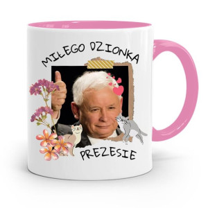 Kubek Różowy Śmieszny Pis Jarosław Kaczyński