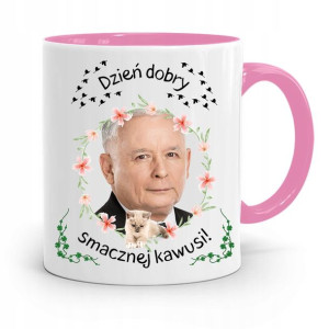 Kubek Różowy Śmieszny Pis Jarosław Kaczyński