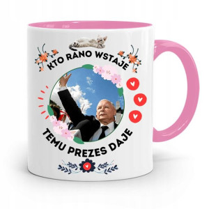 Kubek Różowy Śmieszny Pis Jarosław Kaczyński