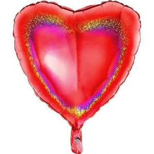 Balon Foliowy - Serce Czerwone Holograficzne 46 cm, Grabo