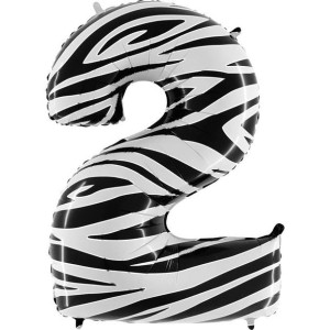 Balon Foliowy Cyfra 2, Zebra biało-czarna 102cm Grabo