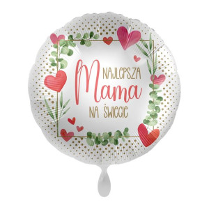 Balon Foliowy okrągły, Najlepsza mama na świecie 43cm