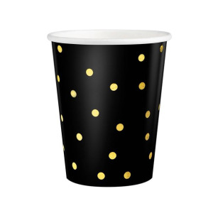 Kubeczki papierowe czarne w złote kropki, 200 ml 6 szt.