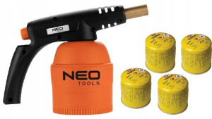 Lampa lutownicza gazowa NEO TOOLS + 4 NABOJE PIEZO