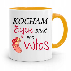 Kubek Żółty Fryzjerki Kocham Życie Brać Pod Włos