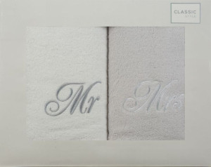 Komplet dwóch ręczników z haftem MR MRS 2/50x90cm biały srebrny 400GSM