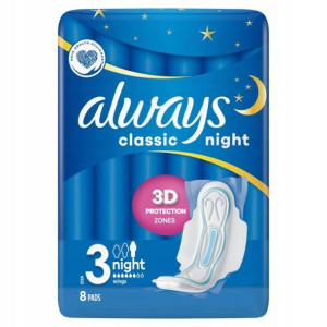 Always Podpaski Classic Night ze Skrzydełkami 8szt