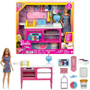 Barbie Zestaw ciastkarnia z ciastoliną + lalka 18 elementów