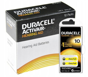 Bateria do aparatów słuchowych DURACELL 10 60 SZTUK CYNKOWO-POWIETRZNA