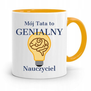 Kubek Żółty Prezent Dzień Ojca Genialny Nauczyciel