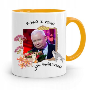 Kubek Żółty Śmieszny Pis Jarosław Kaczyński