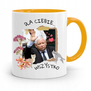 Kubek Żółty Śmieszny Pis Jarosław Kaczyński
