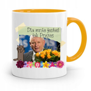 Kubek Żółty Śmieszny Pis Jarosław Kaczyński