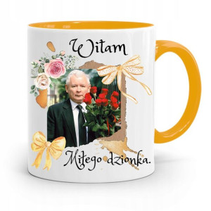 Kubek Żółty Śmieszny Pis Jarosław Kaczyński